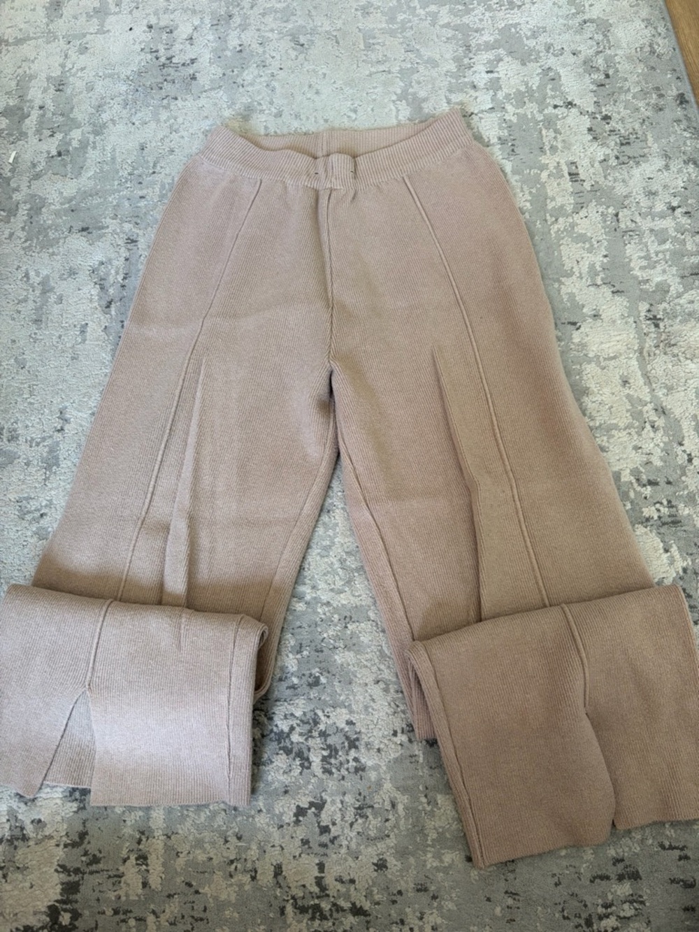 Commense Knit Wide-Leg Track Pants in Light Taupe